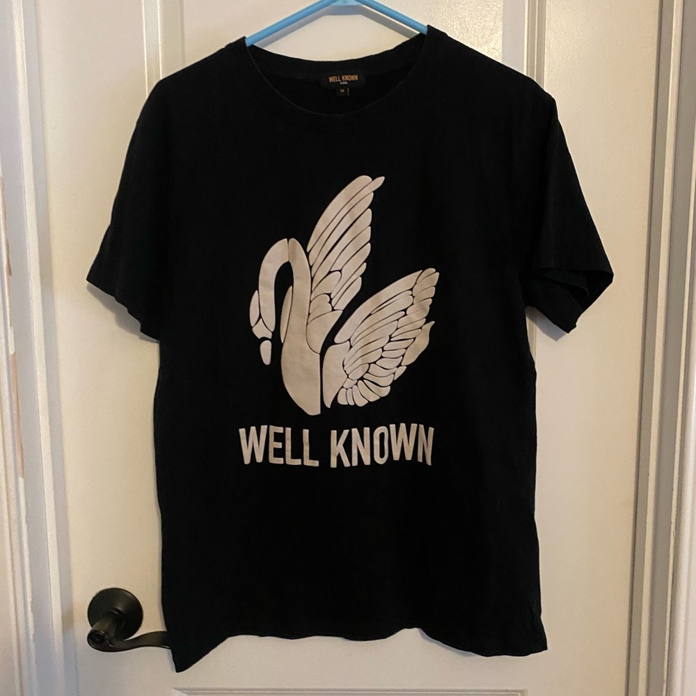 Well Known Studios Black T-Shirt with Swan Graphic